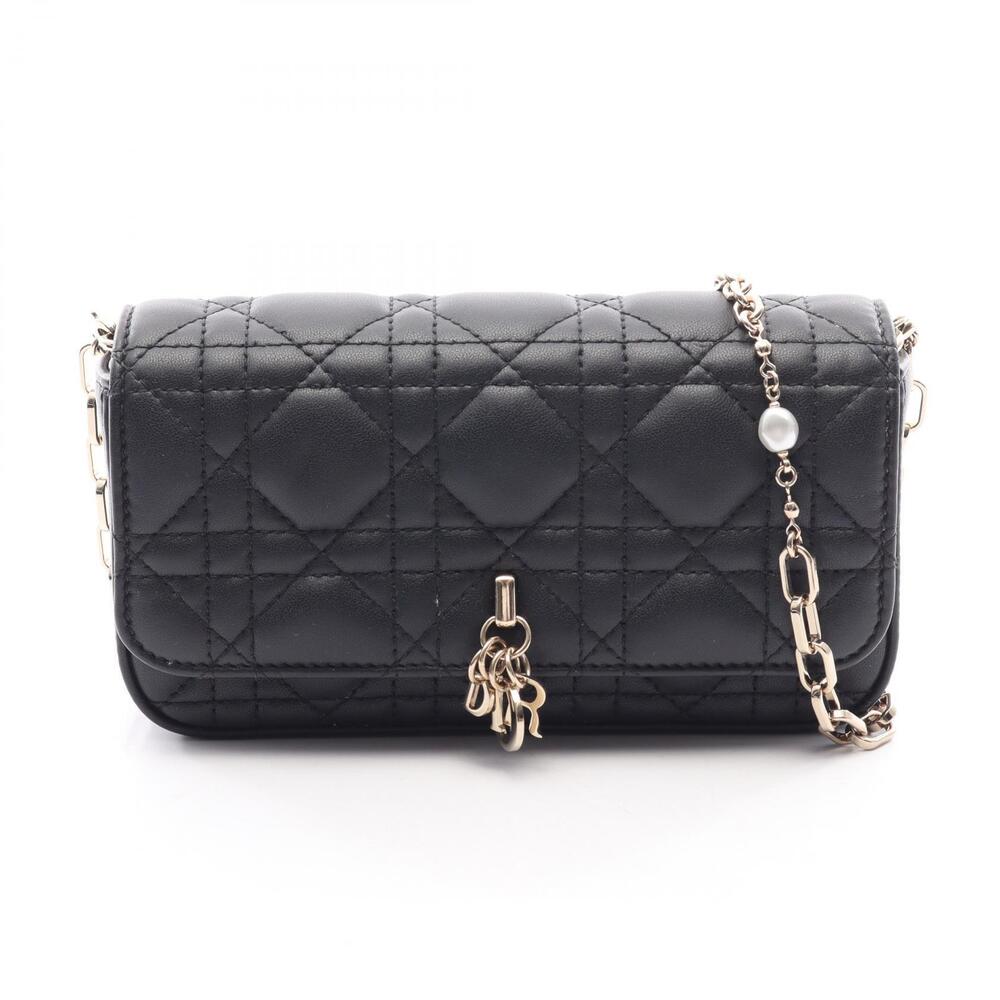 Christian Dior My Talk Phone Bag Shoulder Leather Black